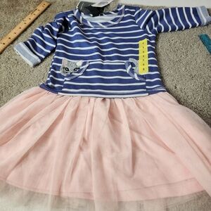 Zunie Pink Tulle & Blue Striped Top with Cat & Moon Design
